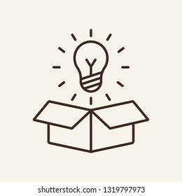 Creative box line icon. Bright electric lamp with carton box on white background. Delivery  concept. Vector illustration can be used for topics like office, document flow, archive, delivery