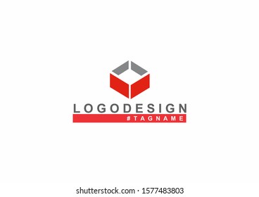 Creative box logo design with black and red color concept