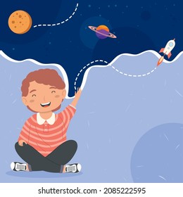 personaje feliz sentado por un niño creativo