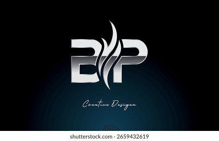 Creativo BP Carta Llama Logotipo Monograma metálico negrita con símbolo de fuego para Premium Chrome Branding e identidad visual