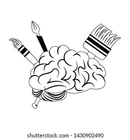 Creative brain with art tools cartoons vector illustration graphic design