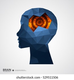 Creative brain background with triangular grid. Artificial Intelligence concept. Vector science illustration