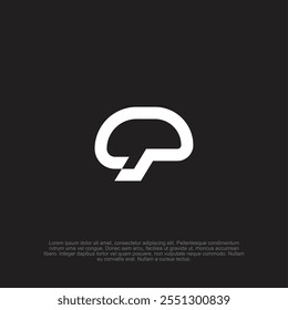 Creative brain bold outline line art flat modern think, thinking logo design template. Brainstorm. Vector