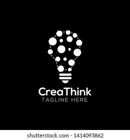 creative brain with bulb concept vector illustration isolated on black background, White Symbol idea design template, Suitable for banner, Book Illustration, and Web Landing Page Concept