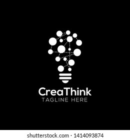 creative brain with bulb concept vector illustration isolated on black background, White Symbol idea design template, Suitable for banner, Book Illustration, and Web Landing Page Concept