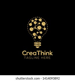 creative brain with bulb concept vector illustration isolated on black background, Gold Symbol idea design template, Suitable for banner, Book Illustration, and Web Landing Page Concept