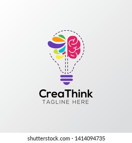 creative brain with bulb concept vector illustration isolated on grey background, Colorful Symbol idea design template, Suitable for banner, Book Illustration, and Web Landing Page Concept