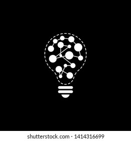 creative brain with bulb concept vector illustration isolated on black background, White Symbol idea design template, Suitable for banner, Book Illustration, and Web Landing Page Concept
