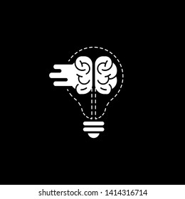creative brain with bulb concept vector illustration isolated on black background, White Symbol idea design template, Suitable for banner, Book Illustration, and Web Landing Page Concept