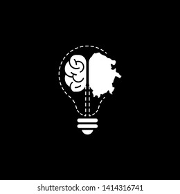 creative brain with bulb concept vector illustration isolated on black background, White Symbol idea design template, Suitable for banner, Book Illustration, and Web Landing Page Concept