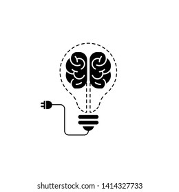 creative brain with bulb concept vector illustration isolated on white background, Black Symbol idea design template, Suitable for banner, Book Illustration, and Web Landing Page Concept
