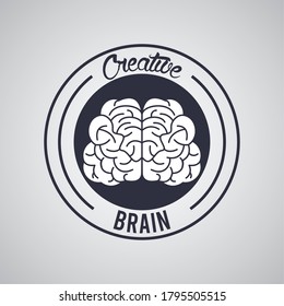 creative brain circle stamp seal vector illustration design