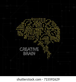 Creative brain circuit logo silhouette design. Think idea concept. Brainstorm power thinking. Vector illustration