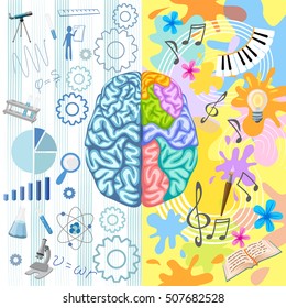 Creative brain composition with half brain of techies and half brain of humanities vector illustration