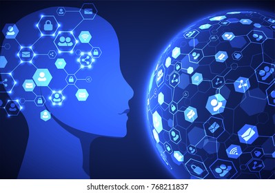 Creative brain concept background. Artificial Intelligence concept. Vector science illustration.