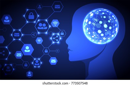 Creative brain concept background. Artificial Intelligence concept. Vector science illustration.