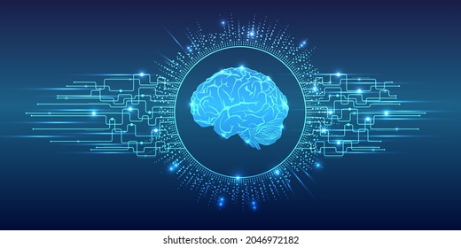Creative brain concept background with digital artificial intelligence icon hologram 3D rendering. Artificial Intelligence concept. Vector science illustration