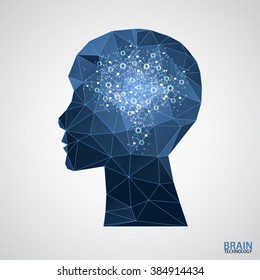 Creative brain concept background with triangular grid. Vector science illustration
