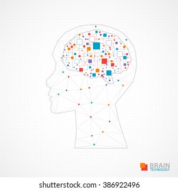 Creative brain concept background with triangular grid. Vector science illustration
