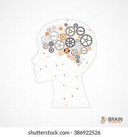 Creative brain concept background with triangular grid. Vector science illustration