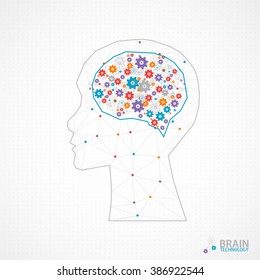 Creative brain concept background with triangular grid. Vector science illustration
