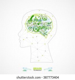 Creative brain concept background with triangular grid. Vector science illustration