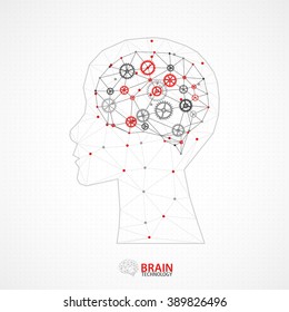 Creative brain concept background with triangular grid. Vector science illustration