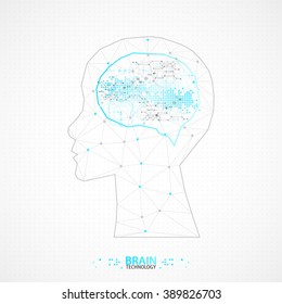 Creative brain concept background with triangular grid. Vector science illustration