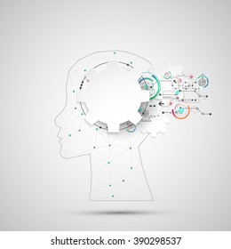 Creative brain concept background with triangular grid. Artificial Intelligence concept. Vector science illustration