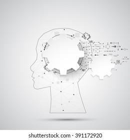 Creative brain concept background with triangular grid. Artificial Intelligence concept. Vector science illustration