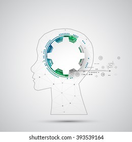 Creative brain concept background with triangular grid. Artificial Intelligence concept. Vector science illustration