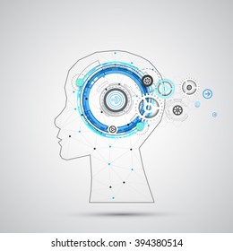 Creative brain concept background with triangular grid. Artificial Intelligence concept. Vector science illustration