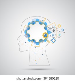 Creative brain concept background with triangular grid. Artificial Intelligence concept. Vector science illustration