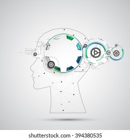 Creative brain concept background with triangular grid. Artificial Intelligence concept. Vector science illustration