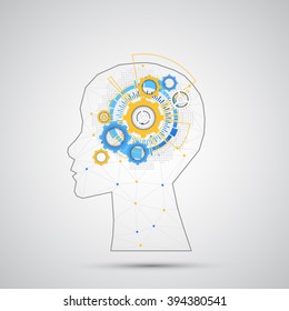 Creative brain concept background with triangular grid. Artificial Intelligence concept. Vector science illustration