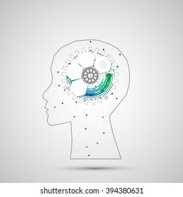 Creative brain concept background with triangular grid. Artificial Intelligence concept. Vector science illustration