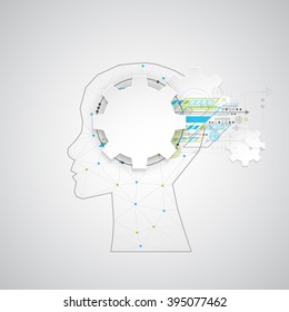 Creative brain concept background with triangular grid. Artificial Intelligence concept. Vector science illustration