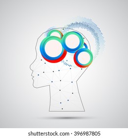 Creative brain concept background with triangular grid.  Vector illustration