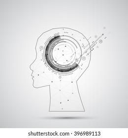 Creative brain concept background with triangular grid. Artificial Intelligence concept. Vector science illustration