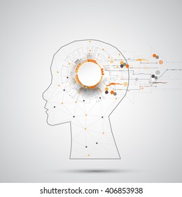 Creative brain concept background with triangular grid. Artificial Intelligence concept. Vector science illustration