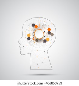 Creative brain concept background with triangular grid. Artificial Intelligence concept. Vector science illustration