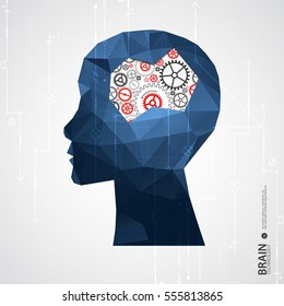 Creative brain concept background with triangular grid. Artificial Intelligence concept. Vector science illustration