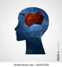 Creative brain concept background with triangular grid. Artificial Intelligence. Vector science illustration