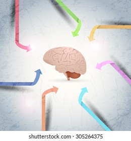 Creative Brain Concept, Colorful Arrows Elements, Business Vector Grunge Background