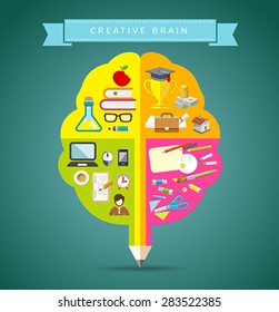 Creative Brain concepts design with business icons colorful background, vector illustration