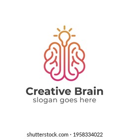 Creative brain connect logos with bulb lamp symbol icon design