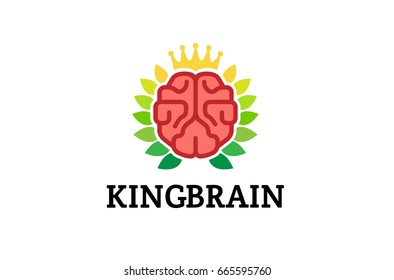 Creative Brain Crown King Leaves Logo Vector Symbol Design Illustration