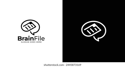 Creative Brain File Logo. Brain and File Document with Linear Outline Style. Human Brain Logo Icon Symbol Vector Design Inspiration.