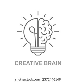 Creative brain flat line icon. Brain and lightbulb vector illustration. Thin sign of innovation, solution, education logo. Editable Stroke. EPS 10