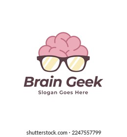 Creative Brain Geek Glasses logo Vector Design Illustration 